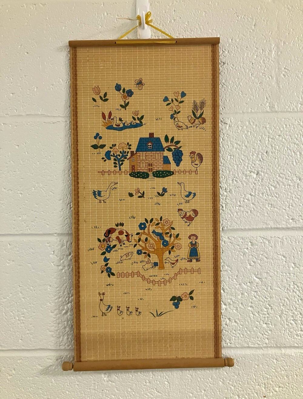 Vintage 1989 Bamboo Scroll Wall Calendar Double Sided Goose Farmhouse Folk Art